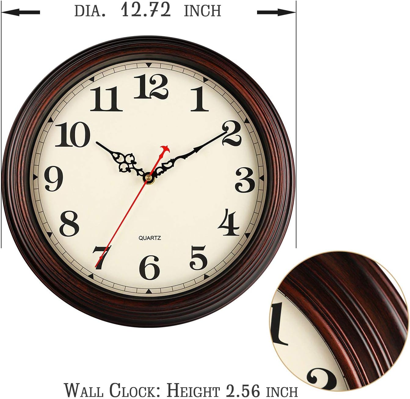 KECYET Vintage Wall Clock Silent Non Ticking - 12 Inch Quality Wall Clocks Battery Operated Decorative for Home Kitchen Farmhouse - Bronze: Kitchen & Dining
