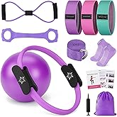 Pilates Ring Set, Pilates Essentials Kit for Home Workouts Women, Yoga Equipment Set with 14 Inch Magic Circle, 9.8” Ball, 5 Resistance Bands, 3 Long Stretch Bands, Core Sliders, Non-slip Socks