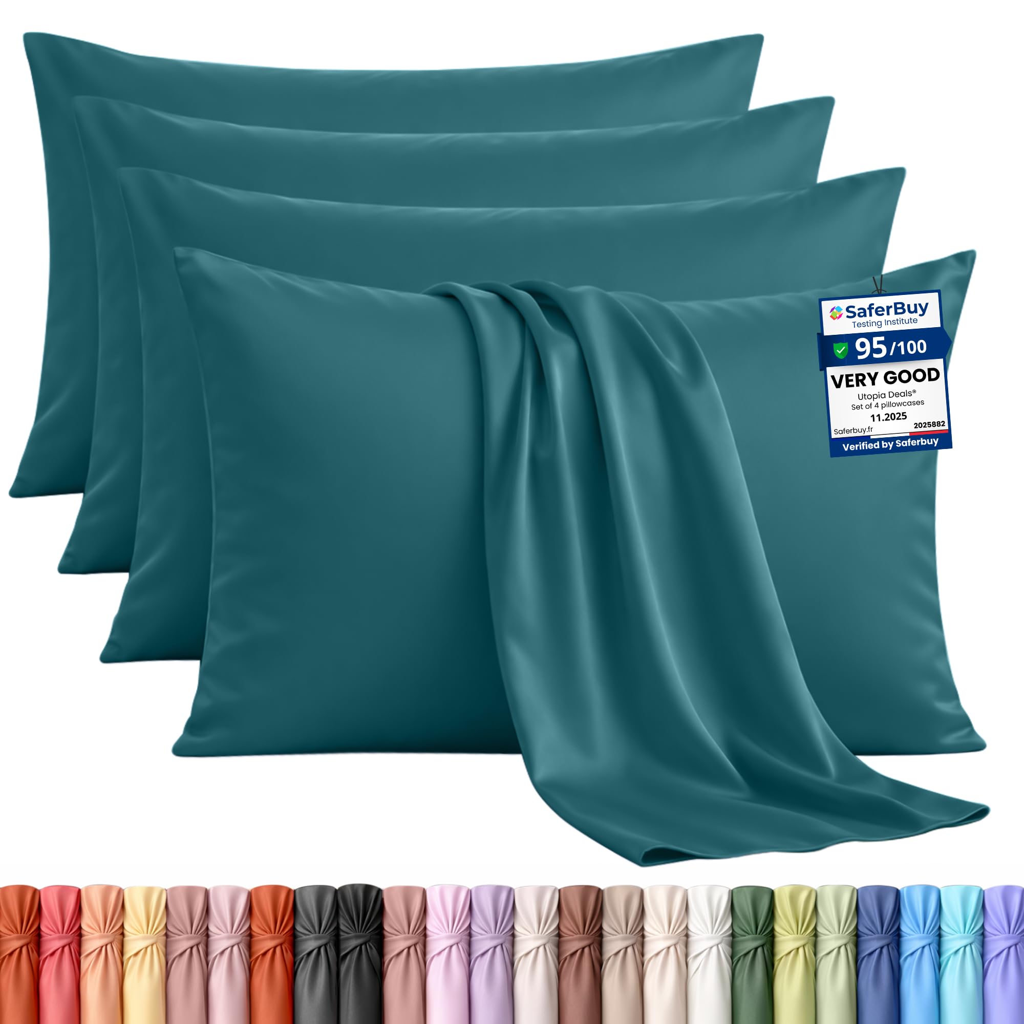 Utopia Bedding - 4 Pack Pillow Cases - OEKO-TEX - Standard Size 50x75 cm - 100% Brushed Microfiber Pillowcases with Envelope Closure, pillows not included - Wrinkle, Fade, & Stain Resistant - Teal