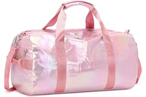 LEDAOU Gym Duffle Bag for Kids Girls Sports - Dance Cheerlead Overnight Weekender with Shoe Compartment - Pink