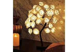 LERUCKDITE Rose Flower Tree Lamp, Led Rose Table Lamp Gift for Teens Girls Mother Home , Battery Powered, Romantic Tabletop Night Lighting for Bedroom Living Room Party Wedding Valentine's Day Desk Decor