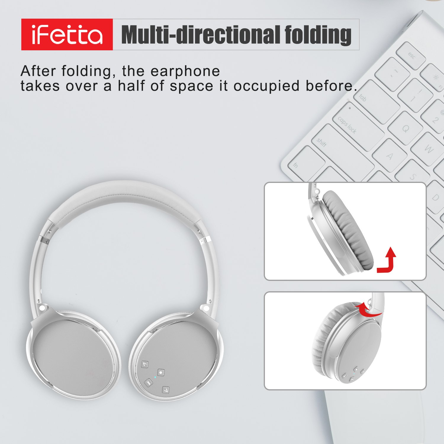 Active Noise Cancelling Headphones, Ifecco Stereo Bluetooth Headphones with Mic HiFi Over-Ear Headsets Support Volume Control 3.5mm Jack and Bluetooth Devices (Silver)