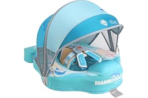 VQ-ANT Mambobaby Float with Canopy Tail Non Inflatable Smart Swim Trainer Solid Baby Swim Pool Float Mambo Baby Float Infant Toddler Swimming Ring