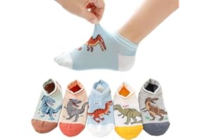 CHUNG Boys Cotton Ankle Socks 5/10 Pack Low Cut Dinosaur Mesh 2-9Y Light Weight Back School Running Sports Casual