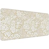 llsxi Japanese Clouds Mouse Pads 35.4x15.7inch Large Desk Mat with Stitched Edges,Non-Slip Rubber Base Extended Gaming Mouse Mat for Office,Big Computer Keyboard Desk Pad XXL Beige