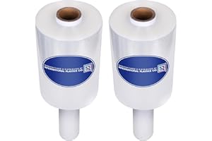 International Plastics Co. Industrial Mini Stretch Film Wrap with Handle 5" 1000 ft Plastic Furniture Pallet Wrap Moving Supplies Shrink Wrap Cling Packaging Heavy Duty (2 Pack, Clear)