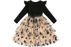 SINHOON Toddler Dress Girls Ruffle Long Sleeve Layered Tulle Dress Fall Spring Fashion Party Dresses 2-6Y