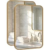 Pocetry 2 Pack Bathroom Mirrors for Over Sink, 24"x36" Gold Framed Vanity Mirror, Rounded Corner Rectangular Metal Mirror for Wall, Mid Century Modern Decor