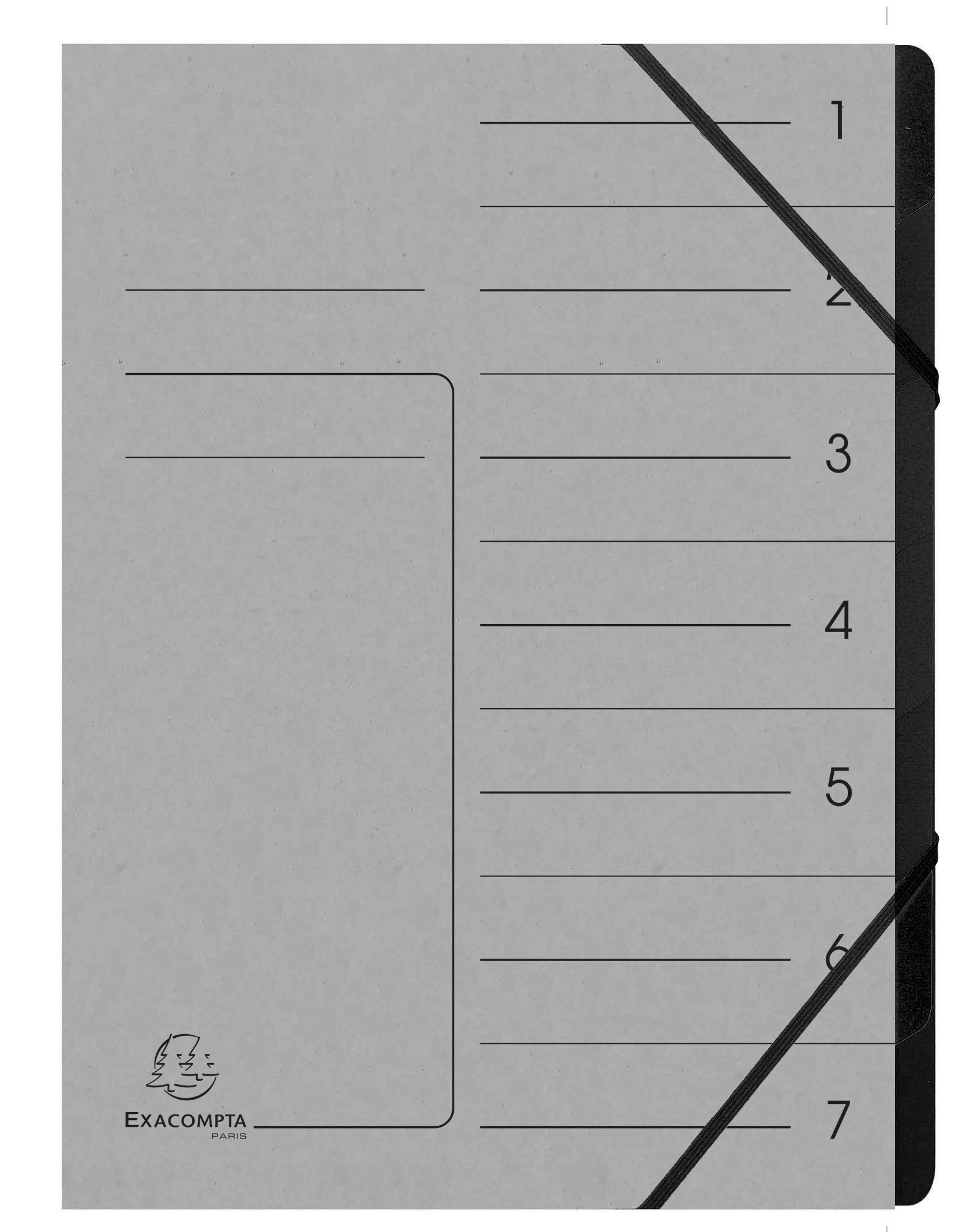 Exacompta - Ref 540711E - Stapled Spine Multipart File - 245 x 320mm in Size, Suitable for Storing A4 Documents - 7 Tabbed Sections - Grey Cover with Reinforced Tabs