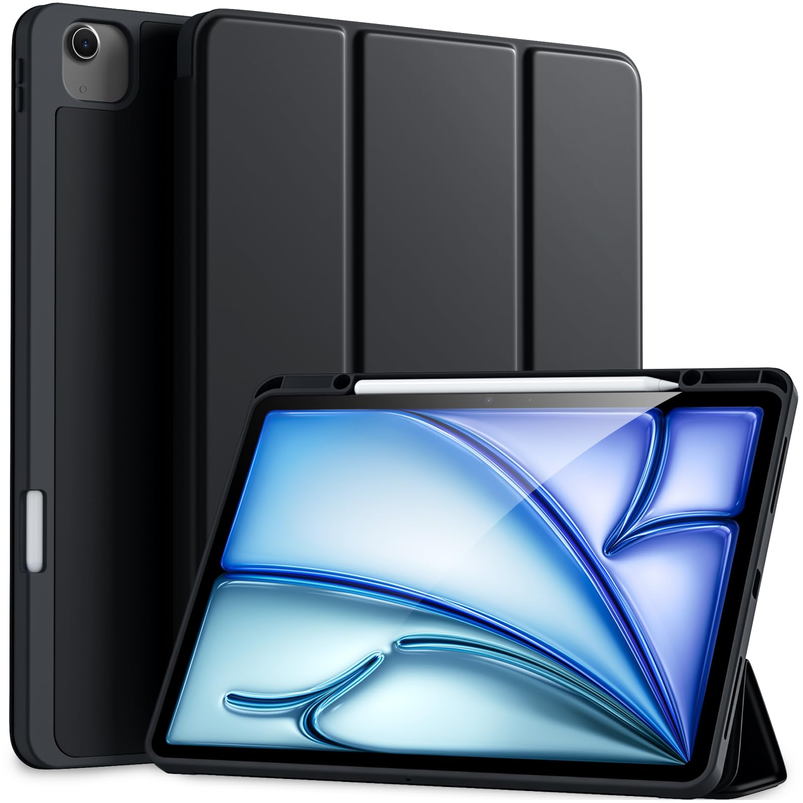 Photo 1 of Akkerds Compatible for iPad Air 13 Inch Case (M3/M2) 2025/2024 with Pencil Holder, for iPad Pro 12.9 Case 6th/5th/4th Generation 2022/2021/2020, Slim Trifold Stand Protective Cover/Soft TPU Back,Black