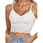 OYOANGLE Women's Lace Bralettes Wireless Padded Bras Spaghetti Strap V Neck Everyday Comfy Crop Cami Bra