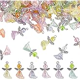 AHANDMAKER 96Pcs Transparent Acrylic Pendants Mini Colorful Angel Wing Charms Beaded Guardian Fairy Charms Jewelry Making DIY Crafting Accessories for Necklace Bracelet Earring 23x11.5x11mm