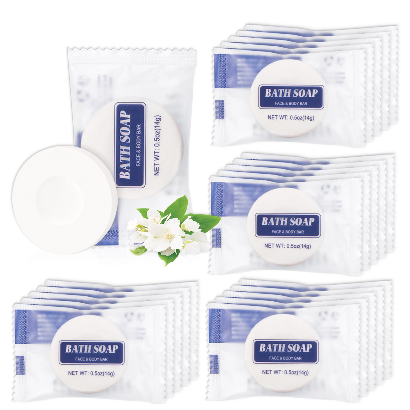 50 Pcs 0.5 oz Hotel Bar Soap Bulk Travel Mini Soaps Small Bath Soap Round, Amenities and Toiletries Individually Wrapped Soaps for Guest Bathroom Hotels(Round)