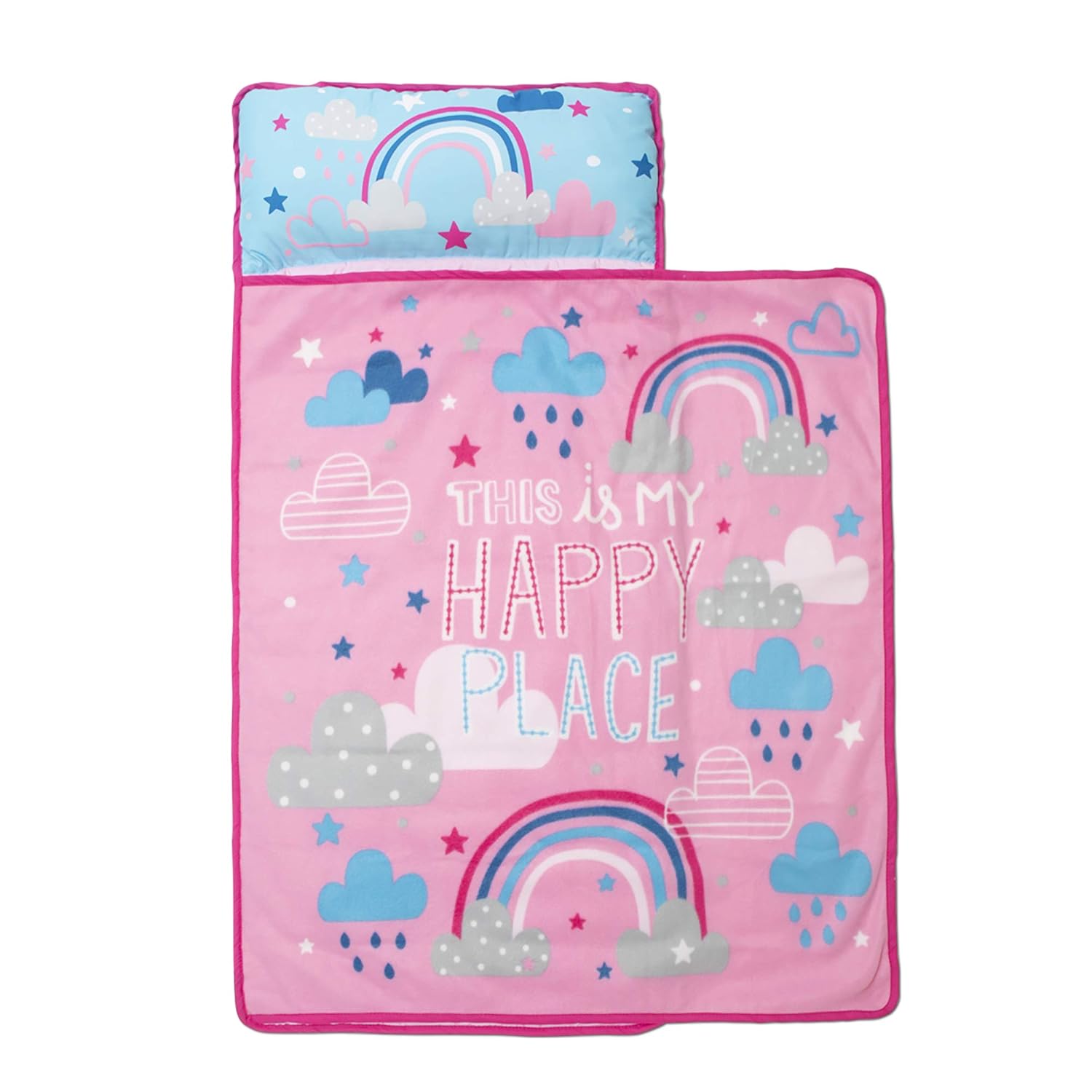 Funhouse Happy Rainbows Kids Nap Mat Set – Includes Pillow and Fleece Blanket - Great for Girls Napping During Daycare, Preschool, or Kindergarten - Fits Toddlers and Young Children: Baby