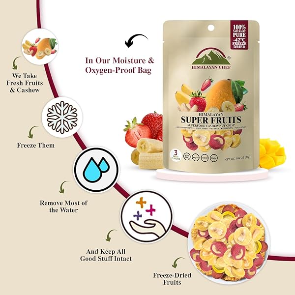 HIMALAYAN CHEF SUPER REDS FREEZE-DRIED FRUIT CASHEW NUT CRISPS, 30G | MIX SUPERFOOD FRUITS | HEALTHY SNACKS PACKED WITH MULTIVITAMINS, HIGH FIBER & ANTIOXIDANTS FOR ENERGY BOOST