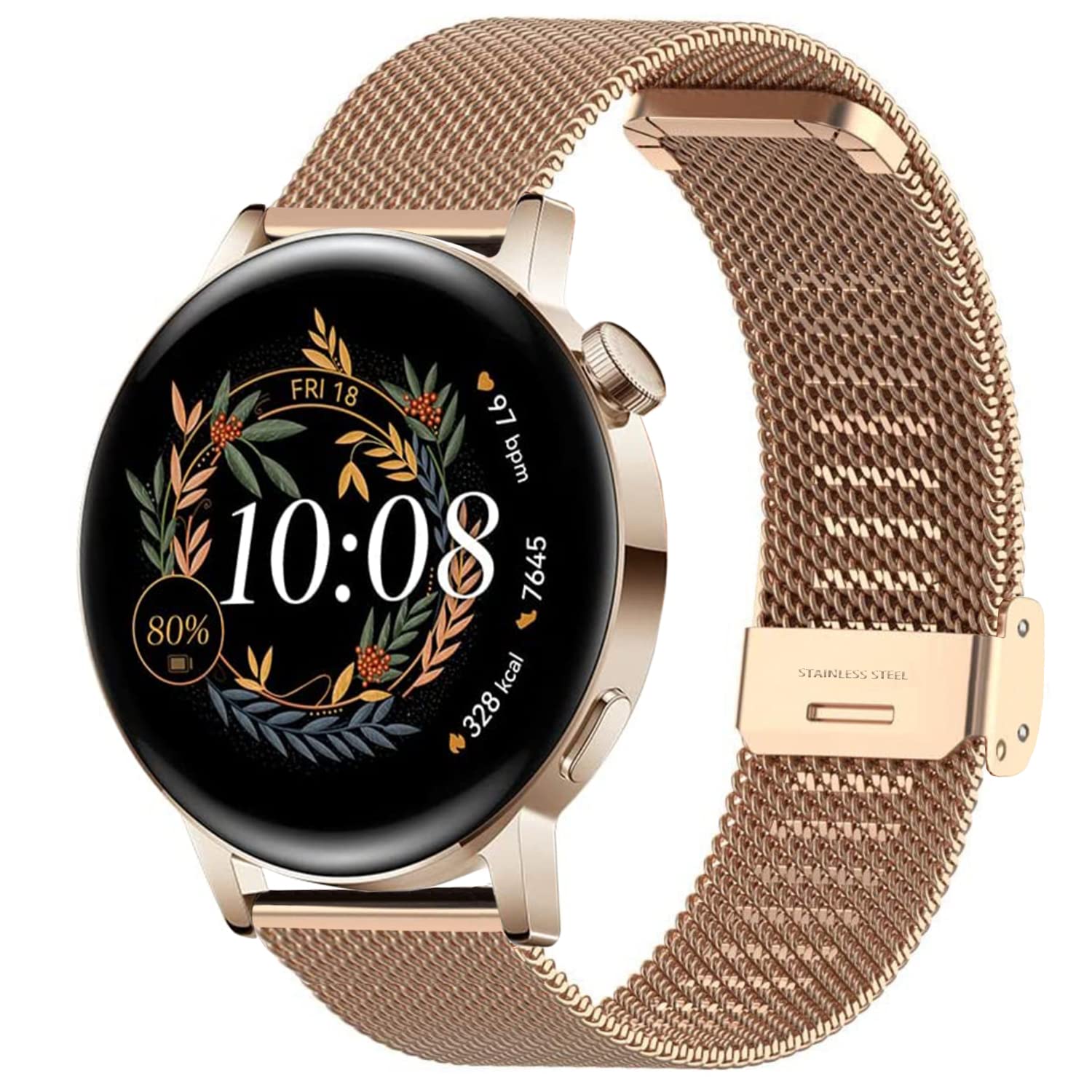 Strap compatible with Huawei Watch GT3/GT2 42mm, 20mm Metal Strap Mesh Stainless Steel Watch Band for Galaxy Watch 7/6/5/4