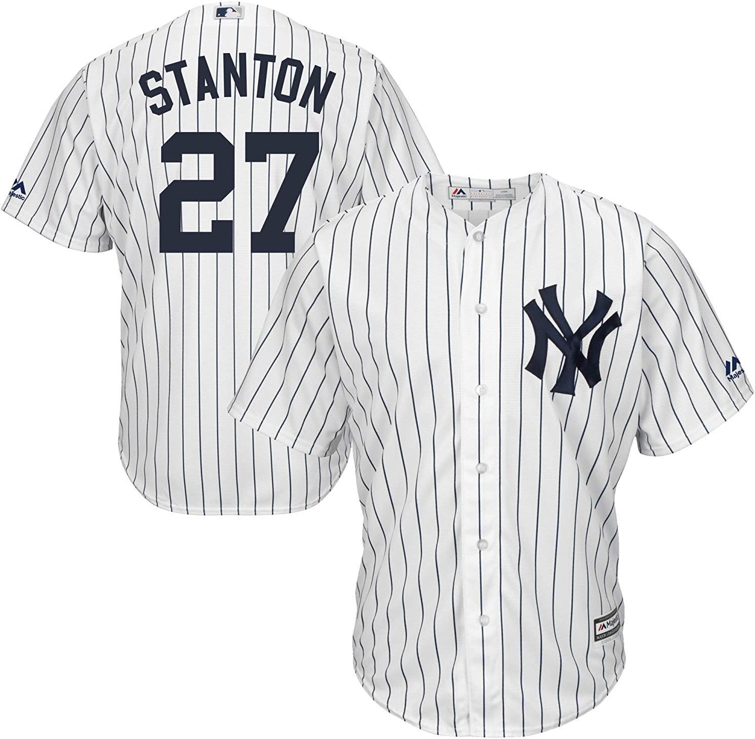 Genuine Stuff Giancarlo Stanton New York Yankees MLB Majestic Youth Boys 8-20 White Pinstripes Home Cool Base Replica Jersey