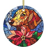 Stained Glass Dachshund Ceramic Christmas Hanging Ornament for Xmas Tree Wedding Holiday Party Home Decor
