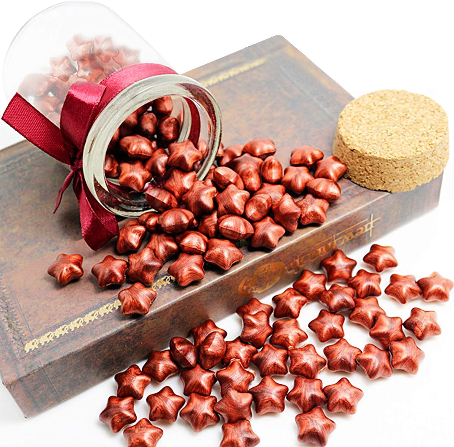 Wax Seal Stamp Kit, PUQU Classical Old-Fashioned Antique Wax Stamp Seal Kit Initial Letters Alphabet Set Gift Box with Vintage Wooden Handle and Brass Color Head (Lucky Star Red Gold)