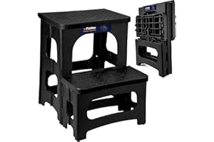 Flottian Folding 2 Step Stools,8" & 17" Dual Heights,Foldable Step Stool for Adults and Kids,Hold up to 300 lbs,Collapsible Step Stool for Kitchen Bedroom Office Bathroom RV,Black