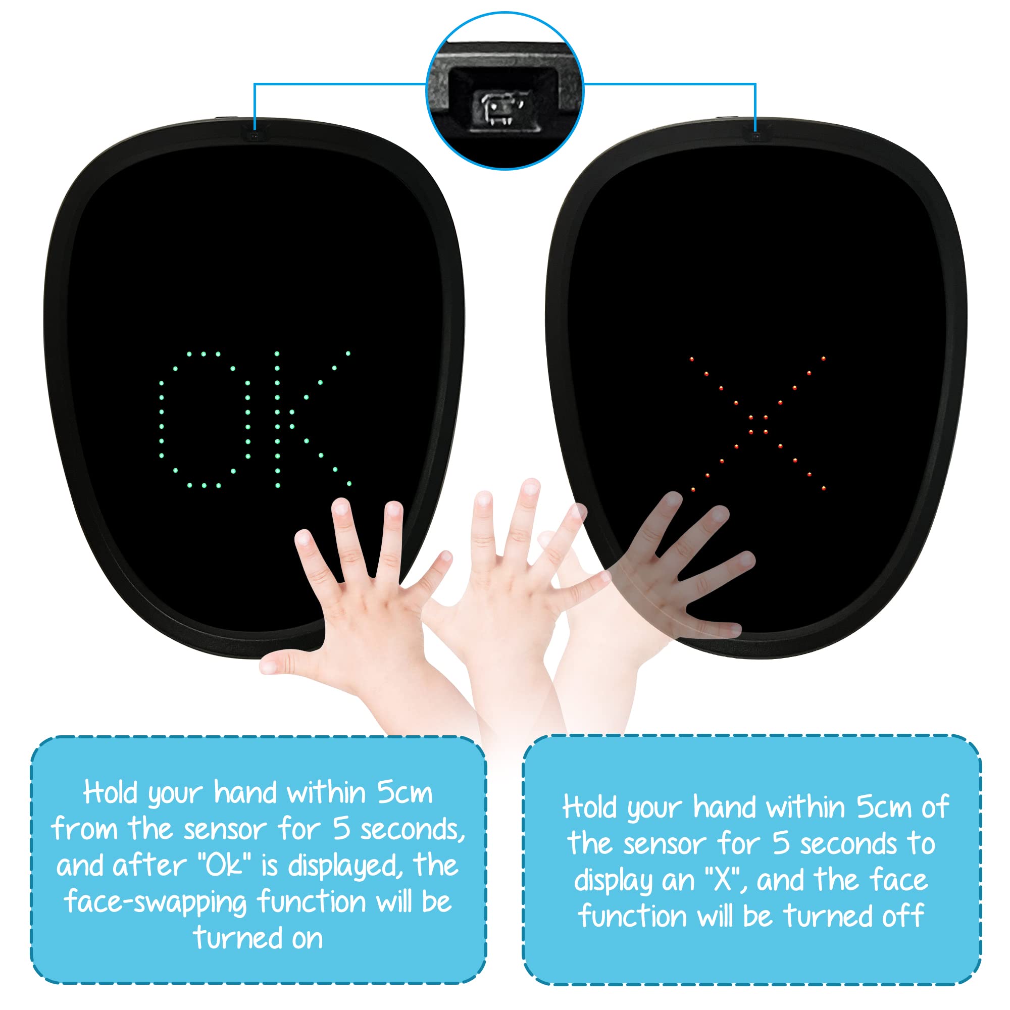 Depointer Life Led Mask with Gesture Sensing,Unisex LED Lighted Face Transforming Mask for Costume Cosplay Party Masquerade