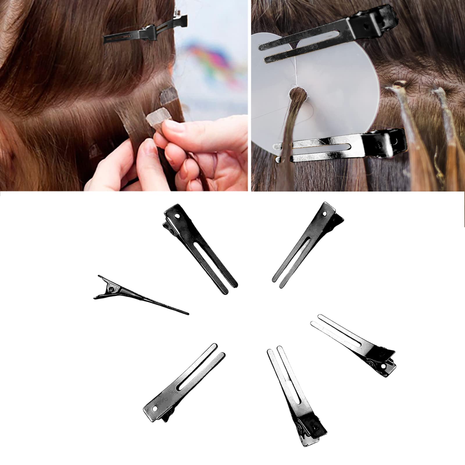 50 Stück Zinken Pin Haarclip, Friseur Double Prong Curl Clips, Metall Alligator Clips, für Haarverlängerung, Lockige Haarproduktion, DIY Haarschmuck (Schwarz) 6