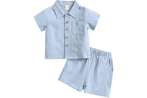 SHIBAOZI Toddler Baby Boys Clothes Set Button-Down Shirt Tops + Cotton Linen Shorts Summer Outfit 2PCS with Pockets