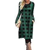 DB MOON Women Casual Long Sleeve Dresses Empire Waist Knee Length Loose Dress with Pockets