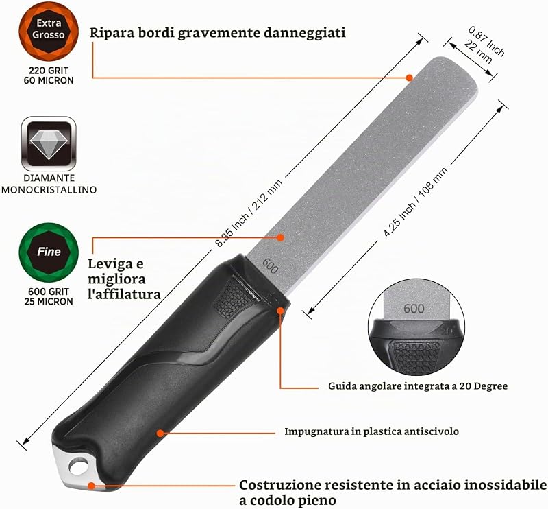 120N Pietra Abrasiva Diamantata A Doppia Grana Per Affilare Coltelli Da Caccia, Coltelli Da Outdoor E Utensili Da Giardino, 220/600 (Extra Grossa/Fine)
