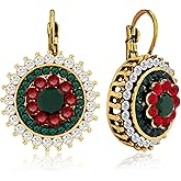 JIMARIN Handmade Cute Vintage Gold Silver Round Flower Leveback Earrings Bohemian Sparkly Crystal Colorful Flower Floral Dangle Drop Earring for Women
