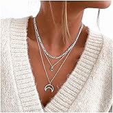 Iaceble Boho Layered Moon Crescent Necklace Silver Crescent Pendant Necklace Small Onyx Choker Necklace Half Moon Choker Necklace Jewelry for Women