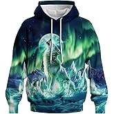 QTAGTESS Novelty Long Sleeve Hoodie Funny Fashion Wolf Print Sweatshirts