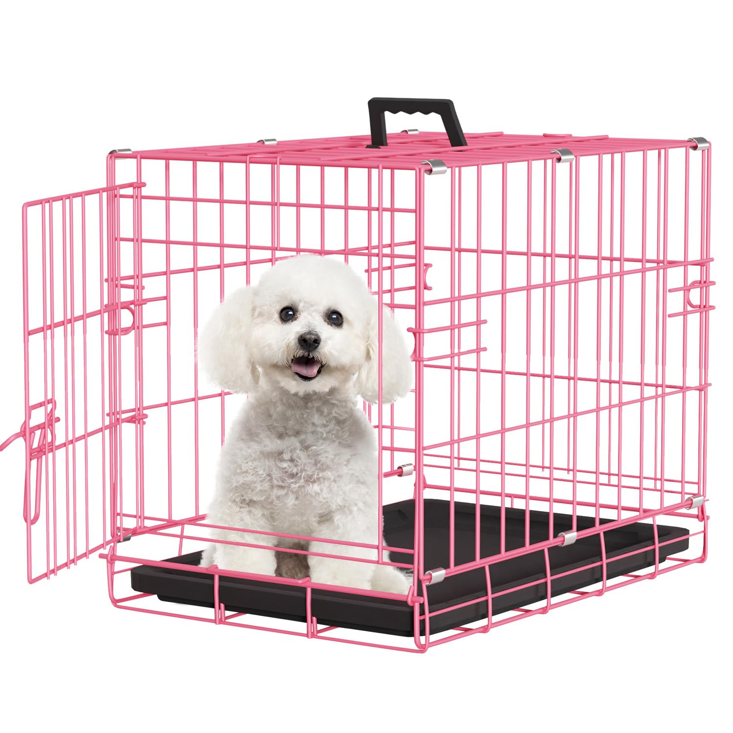 Photo 1 of FDW Dog Crate for Small Dogs 18 Inch Folding Metal Wire Pet Cage Single Door W/Divider Panel Indoor Outdoor Kennel Leak-Proof Plastic Tray,Pink
