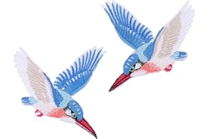 PACKOVE Symmetrical Kingfisher Embroidered Iron-on Patches 2pcs DIY Clothing Repair Applique for Jackets