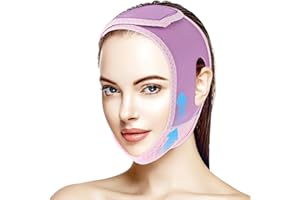 JIEYAO V Line Double Chin Reducer for Women, Reusable Lifting Mask with Chin Strap, Mask Facial Slimming Strap V-Shaped Slimming Face Mask Face Lifting Belt One Fits All Prevent Sagging(Purple)