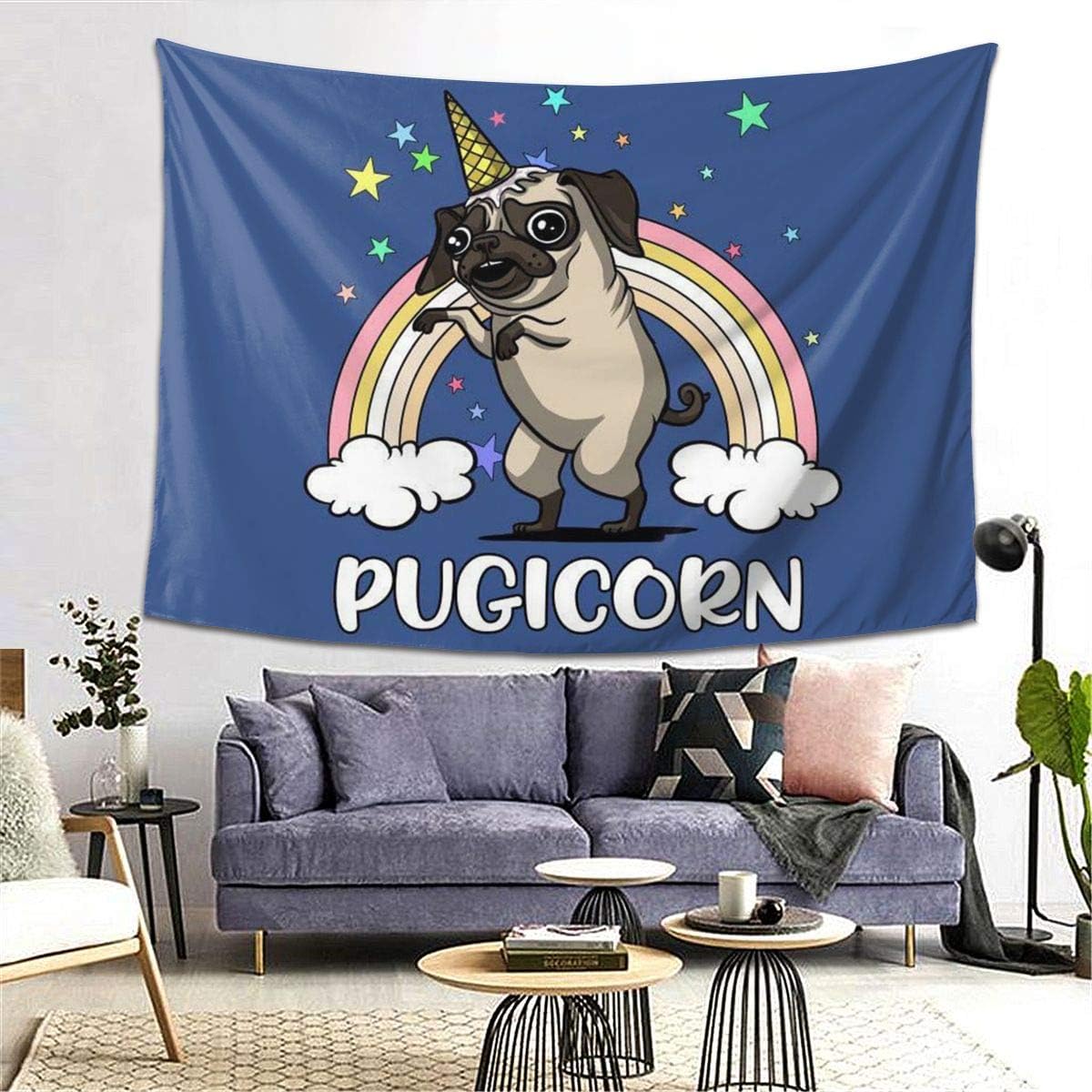 DOMASKDK Funny Pugicorn Tapestry Wall Hanging Tapestries