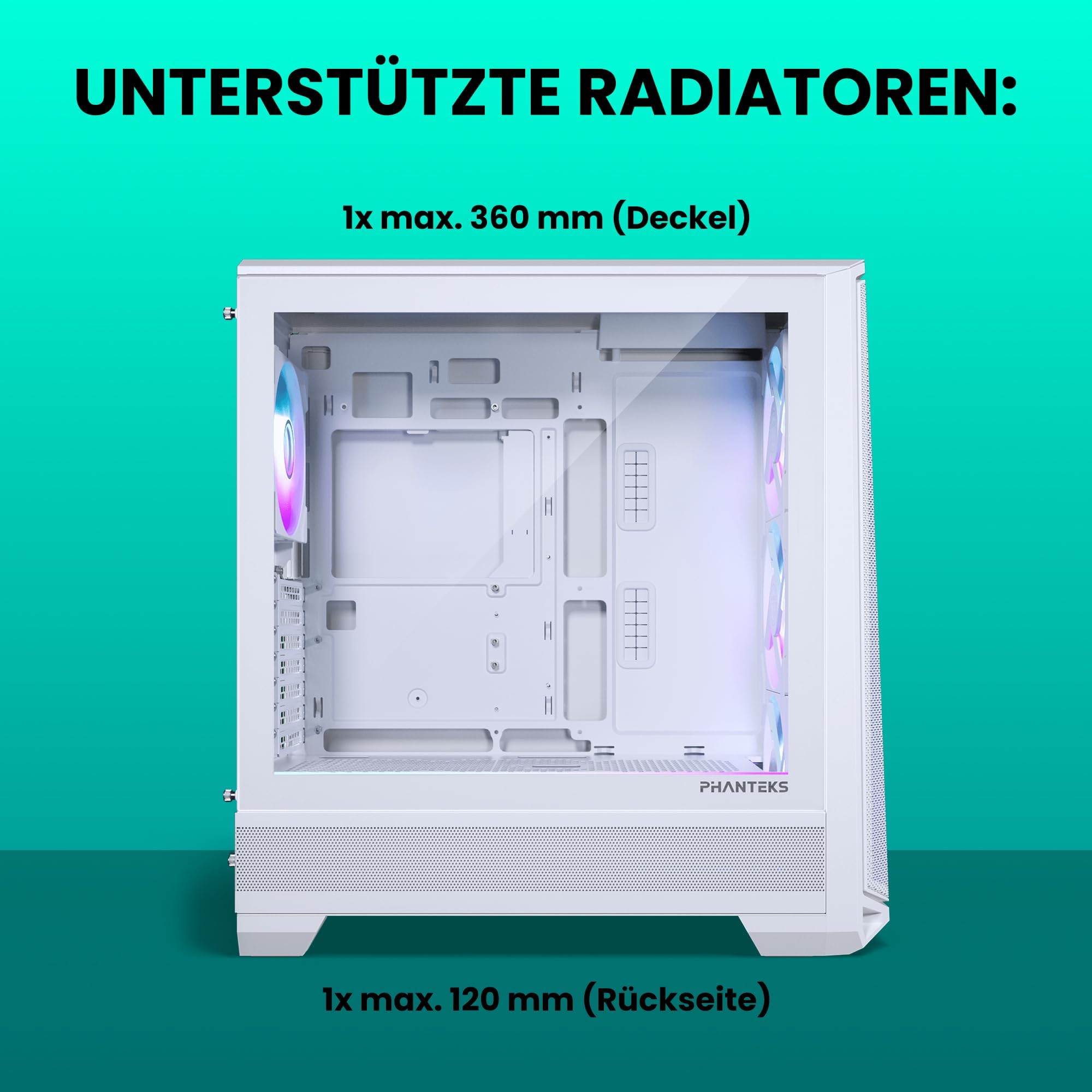 PHANTEKS Eclipse G400A Gaming Midi Tower Weiß – PC Gehäuse mit 4X 140-mm-D-RGB-Lüftern, Tempered Glass, Mesh-Front, E-ATX kompatibel, 360mm Radiator Support, optimiertes Kabelmanagement 5