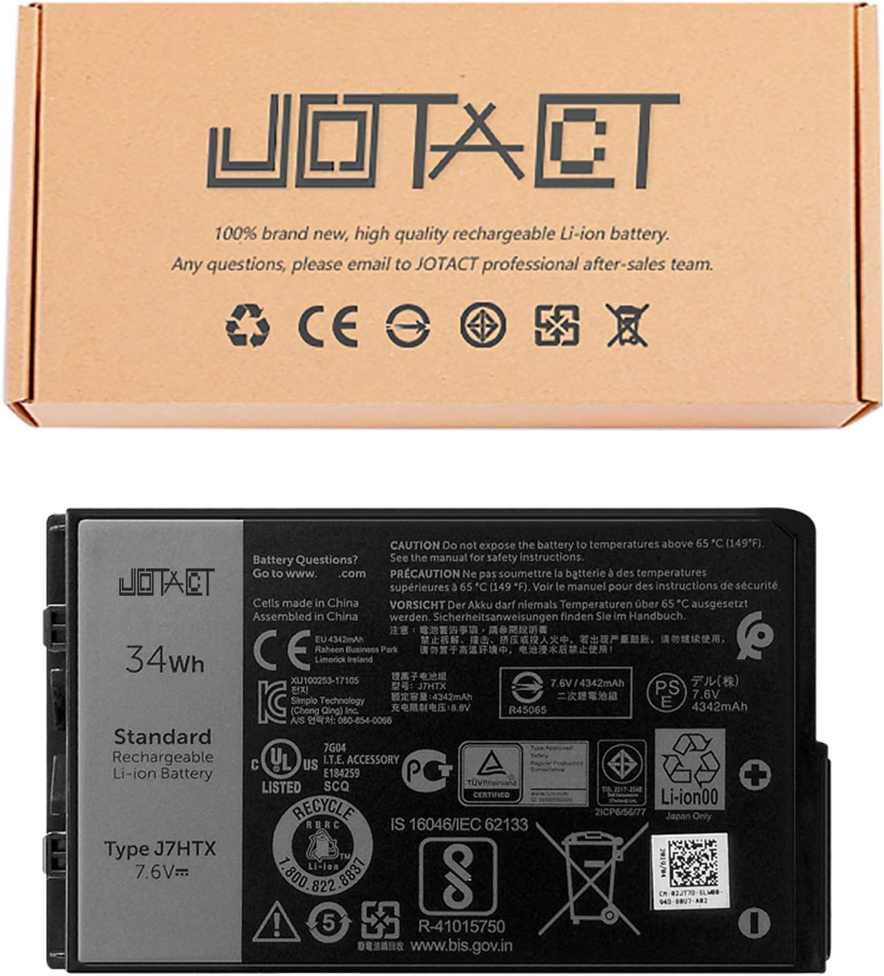 JOTACT J7HTX（7.6V 34Wh/4342mAh 4-Cell） Laptop Battery Compatible with Dell Latitude 7202 7212 7220 Rugged Extreme Series Notebook 02JT7D 7XNTR FH8RW