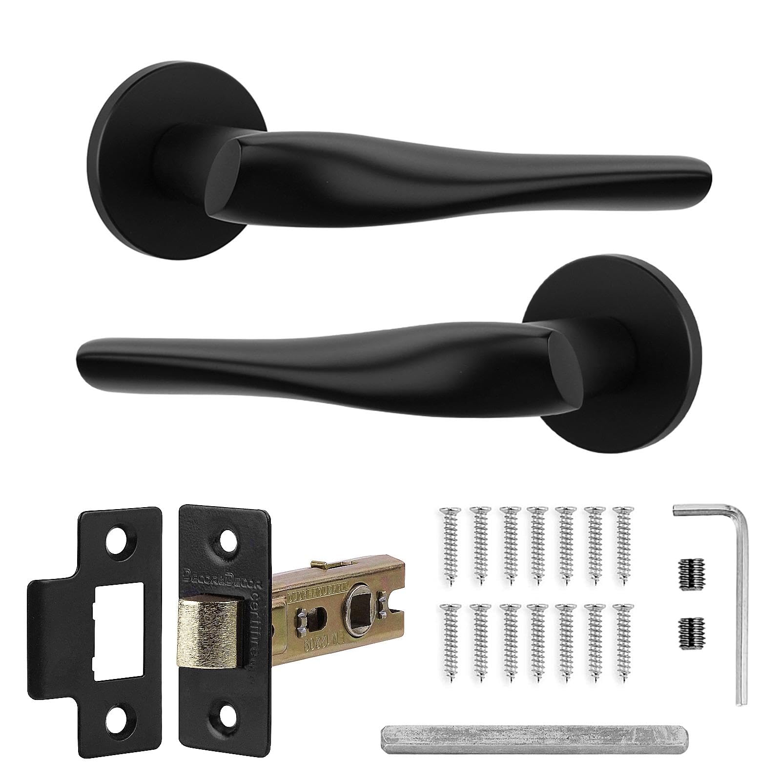 Decoranddecor Black Door Handles Internal – Aluminium Matt Black Door Handle Sets for Wooden Interior Doors | Internal Door Handles with Mortice Latch | Nanda Range