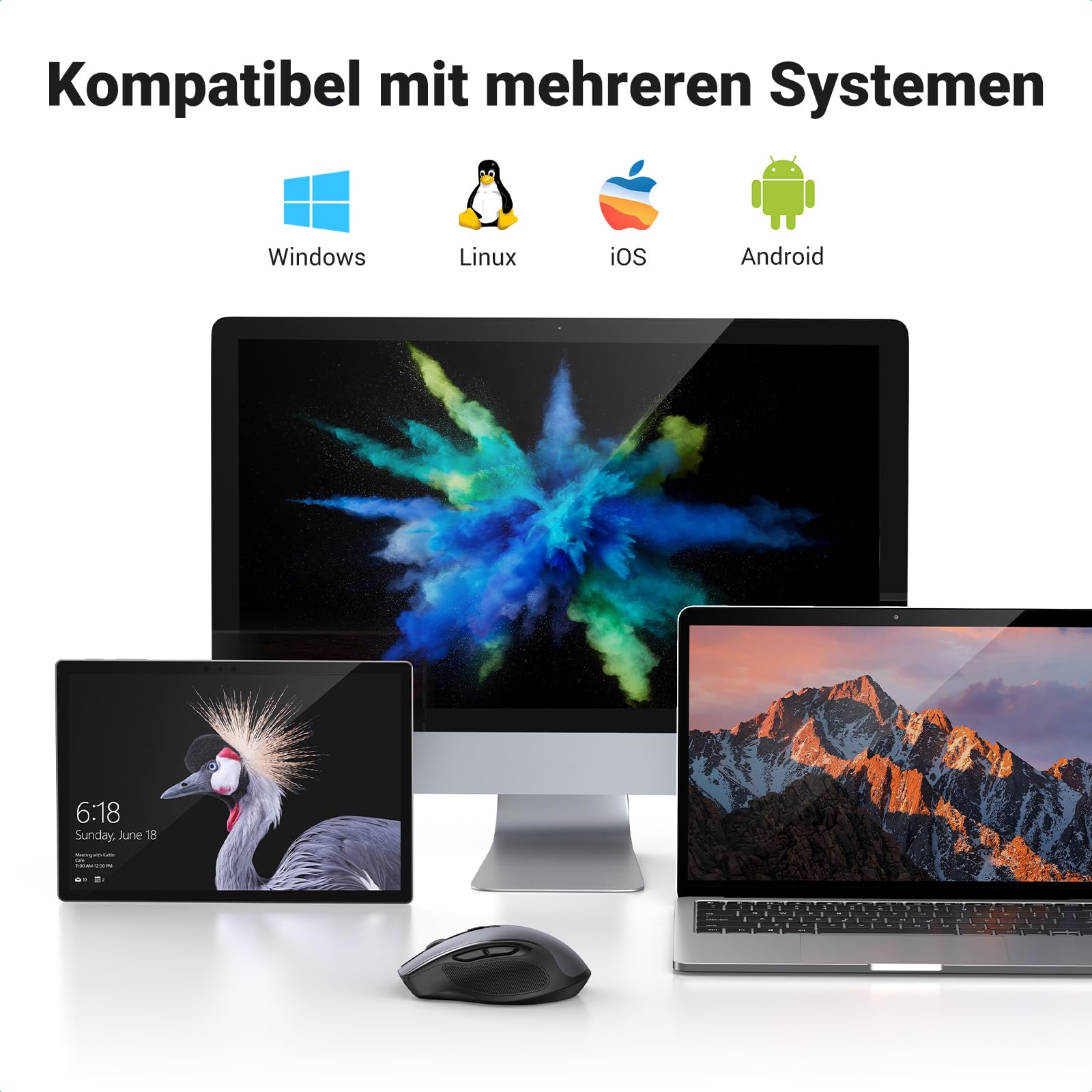 UGREEN 2.4G Maus kabellos mit 4000 DPI, Ergonomisches Design, Wireless Mouse mit USB Empfänger, 18 Monate Akkulaufzeit, funkmaus kompatibel mit Laptop Computer Windows macOS Linux (Schwarz) 8