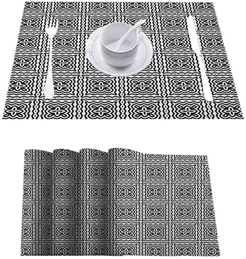 Placemats Washable Dining Table Place Mats, Black and White Monochrome