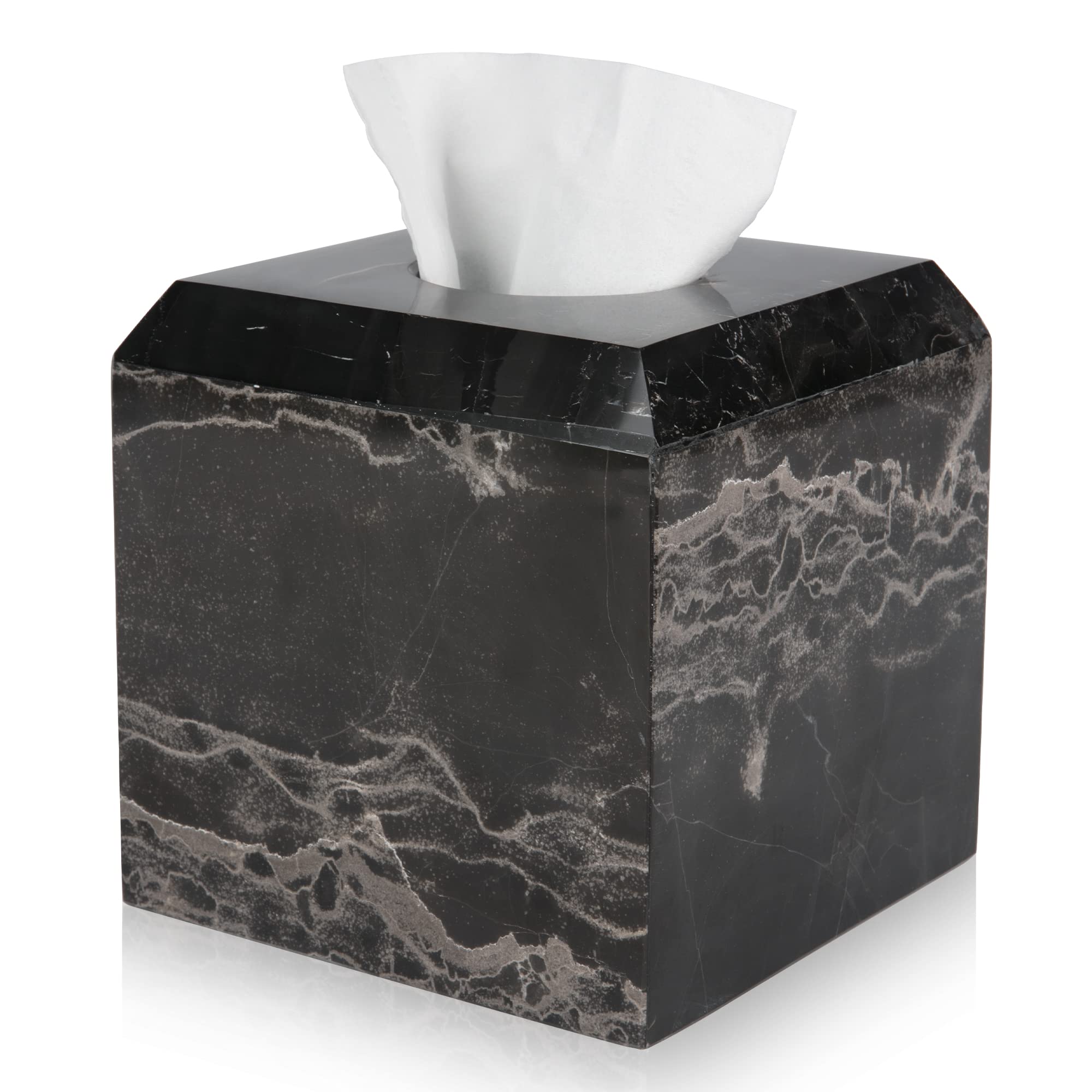 Photo 1 of ***DAMAGED - SEE NOTES/PICTURES*** WORHE Tissue Box Cover Italy Natural Marble Heavy Duty Square Facial Toilet Paper Holder for Bathroom Living Room Bedroom Dresser Kitchen Minimalistic Office Home Decor Black (WH013)