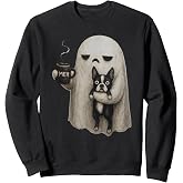 Vintage Funny Meh Boo Ghost Holding Boston Terrier Dog Lover Sweatshirt