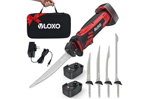 VLOXO Electric Fillet Knife, Cordless Fillet Knife with 4 Stainless Steel Blades Safety Lock Non-Slip Grip Handle Storage Case Rechargeable Electric Knives for Filleting, Meat, Bread, Turkey
