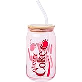 Silver Buffalo Coca-Cola Cherry Coke "Very Cherry" Glass Jar Tumbler with Bamboo Lid and Plastic Straw, 16 Ounces