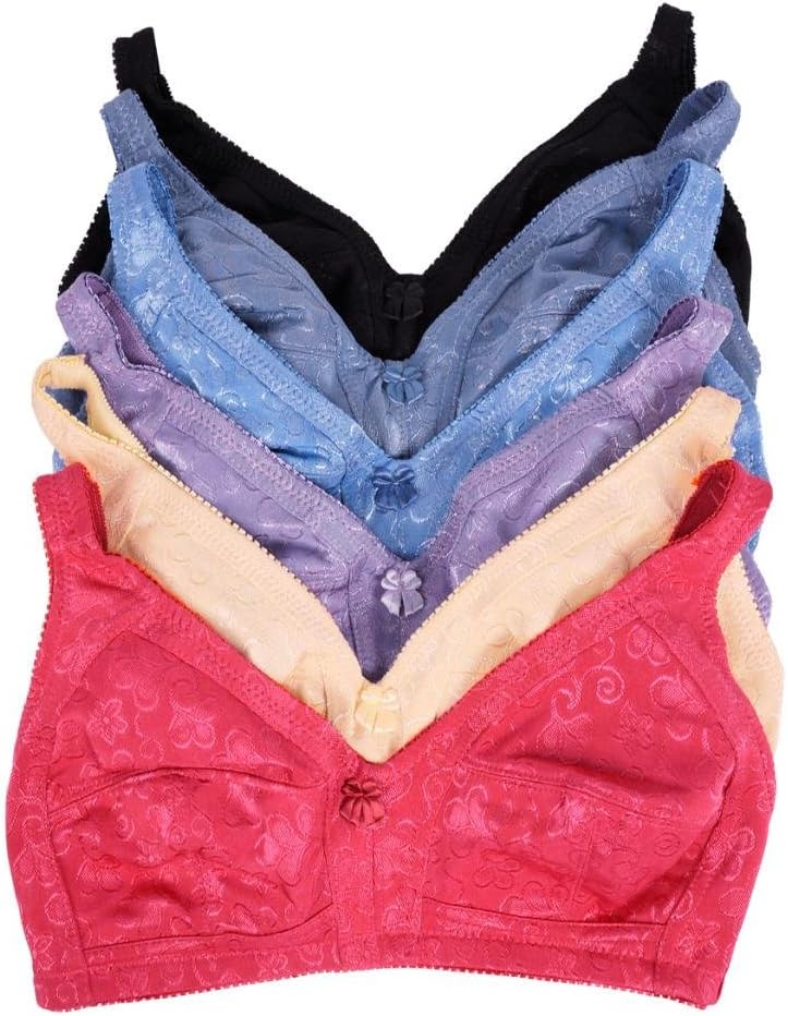 Women's 6-Pack Unlined Wire Free Bras,36D,Jacquard-multi colored.