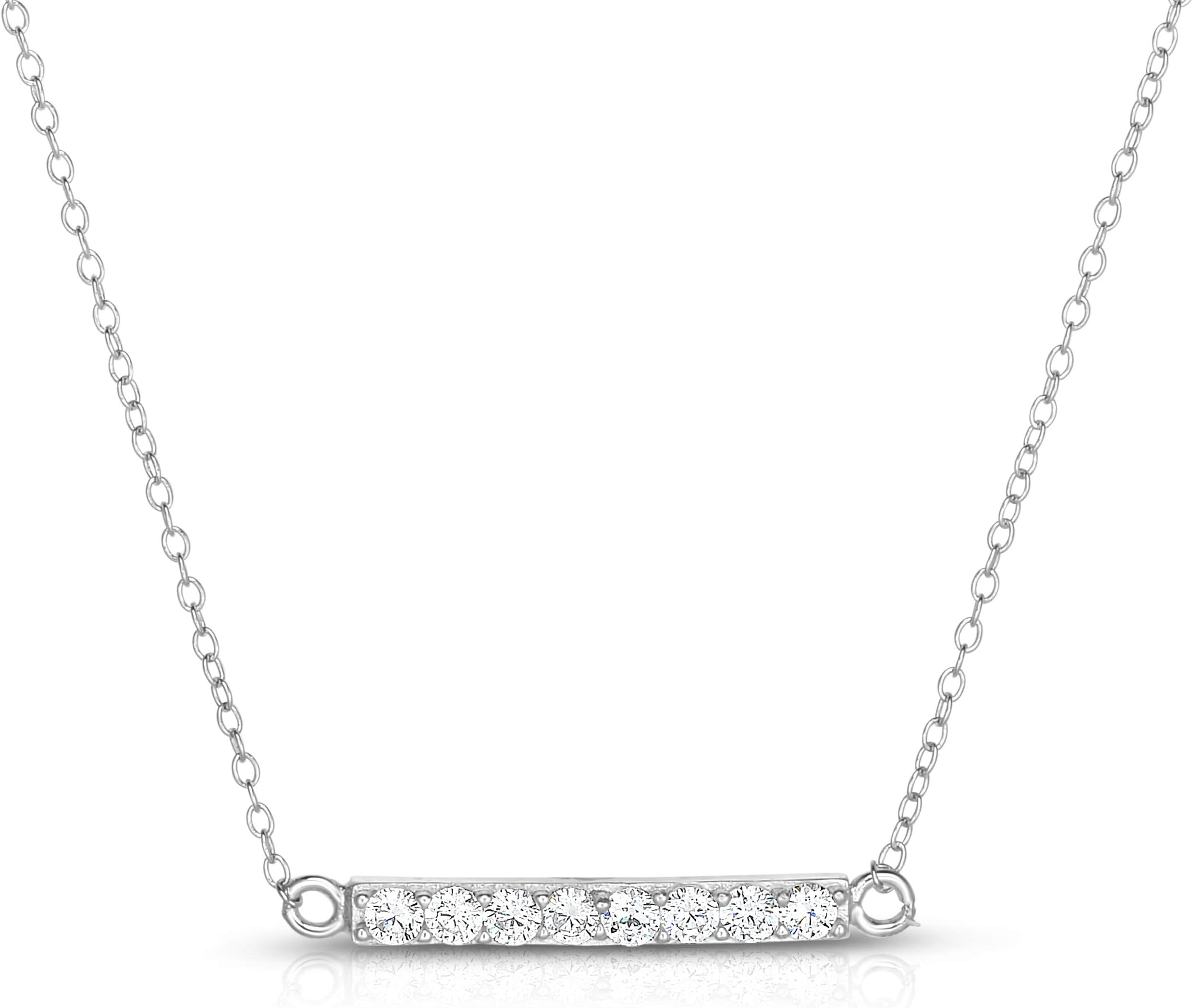 Unique royal jewelry 925 Sterling Silver Cubic Zirconia Horizontal Bar Pendant and Necklace Adjustable to Length of 16",17" or 18" Inch. (Rhodium-Plated Sterling Silver)