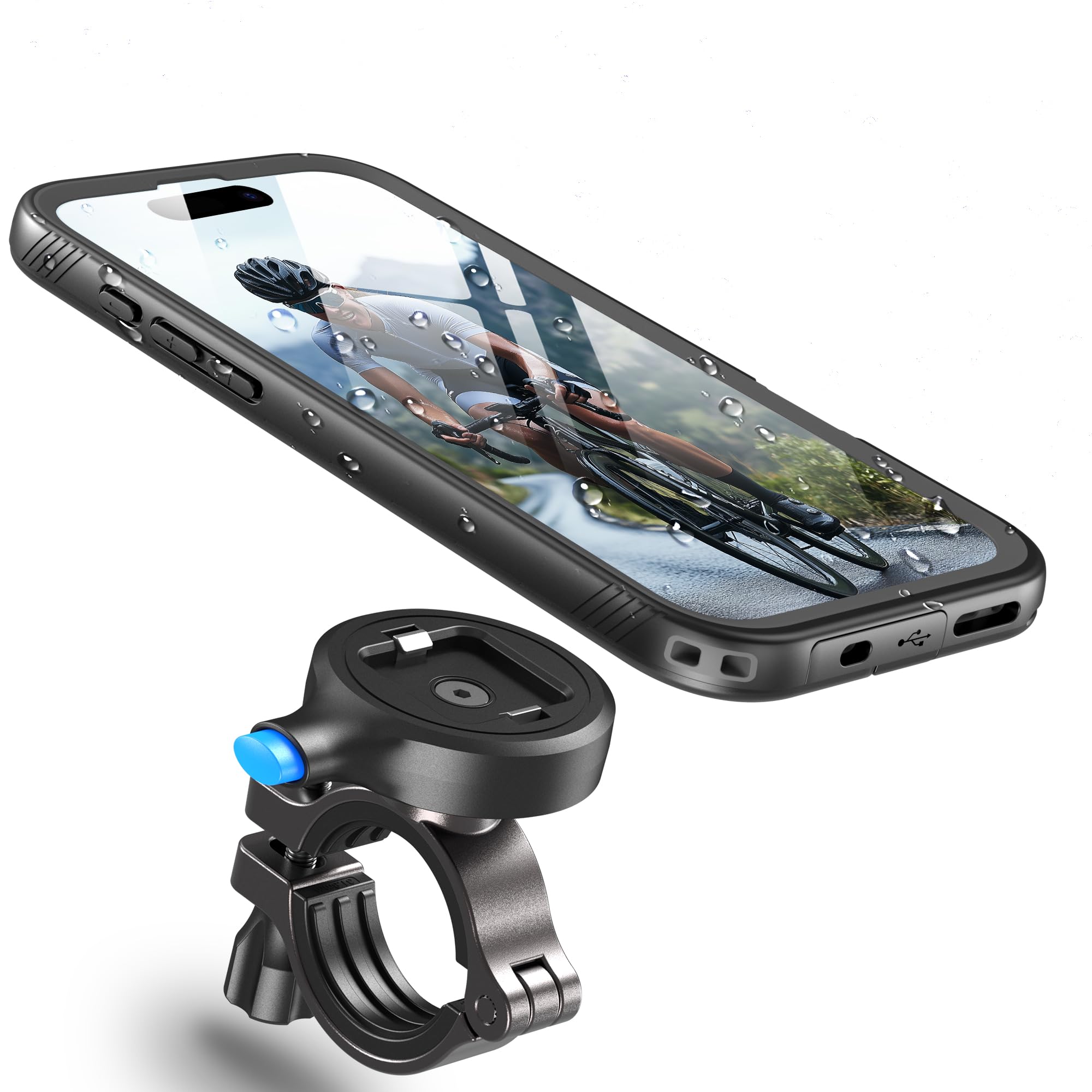 Cozycase Bike Phone Mount for iPhone 15 Pro Max Waterproof 【One Button Unlock+Auto Lock in One Second】 Metal/Aluminium【360° Rotatable Detachable】 Handlebar Motorbike Road/Mountain Bike Phone Holder