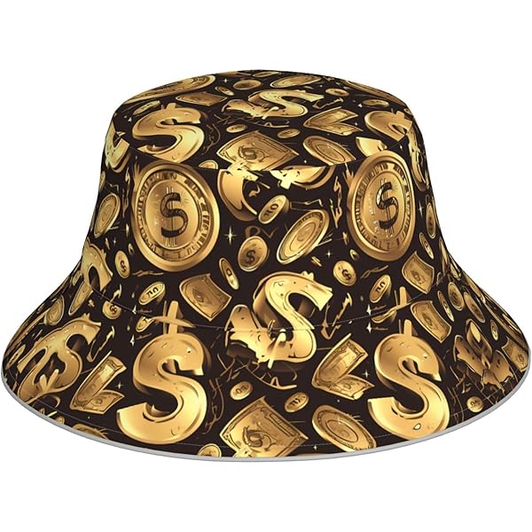 WZYWHJ Gold Dollar Sign Pattern reversible bucket hat - for
