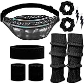 80s Neon Workout Costume Accessories Set 10 PCS Leg Warmers for Women 80s Headband Wristband Fanny Pack for Yoga Running